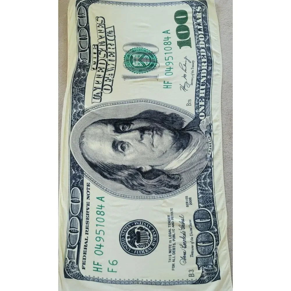 Oversized Benjamin Franklin $100 Bill Towel Beach Bath